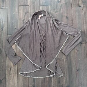 Prevett Tan Mocha Open Front Cascade Draped Lightweight Cardigan Sweater M